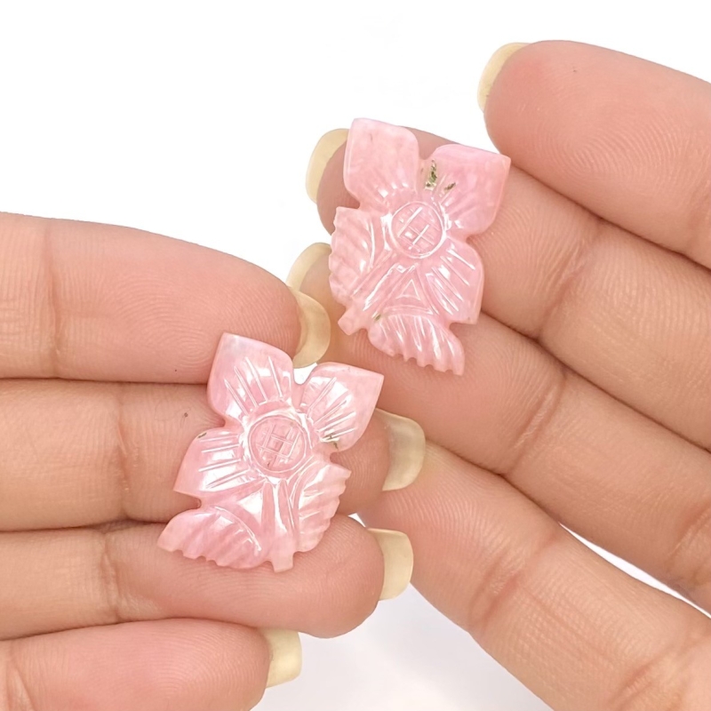 13.38 Cts. Pink Opal 20x14.5mm Carved Fancy Shape AA+ Grade Matched Gemstone Carvings Pair - Total 2 Pcs.