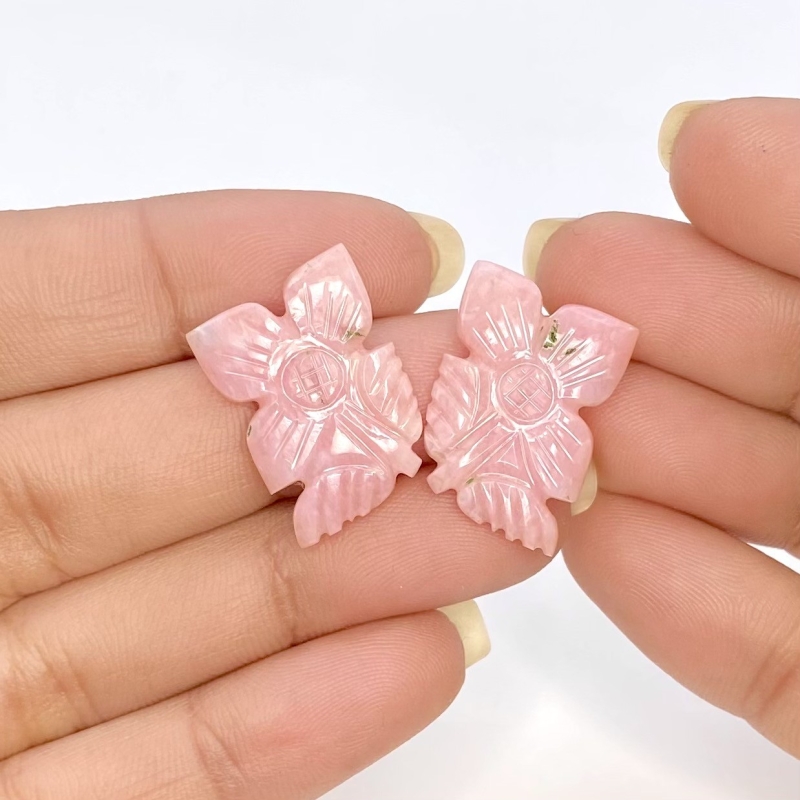 13.38 Cts. Pink Opal 20x14.5mm Carved Fancy Shape AA+ Grade Matched Gemstone Carvings Pair - Total 2 Pcs.