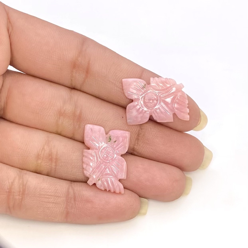 13.38 Cts. Pink Opal 20x14.5mm Carved Fancy Shape AA+ Grade Matched Gemstone Carvings Pair - Total 2 Pcs.