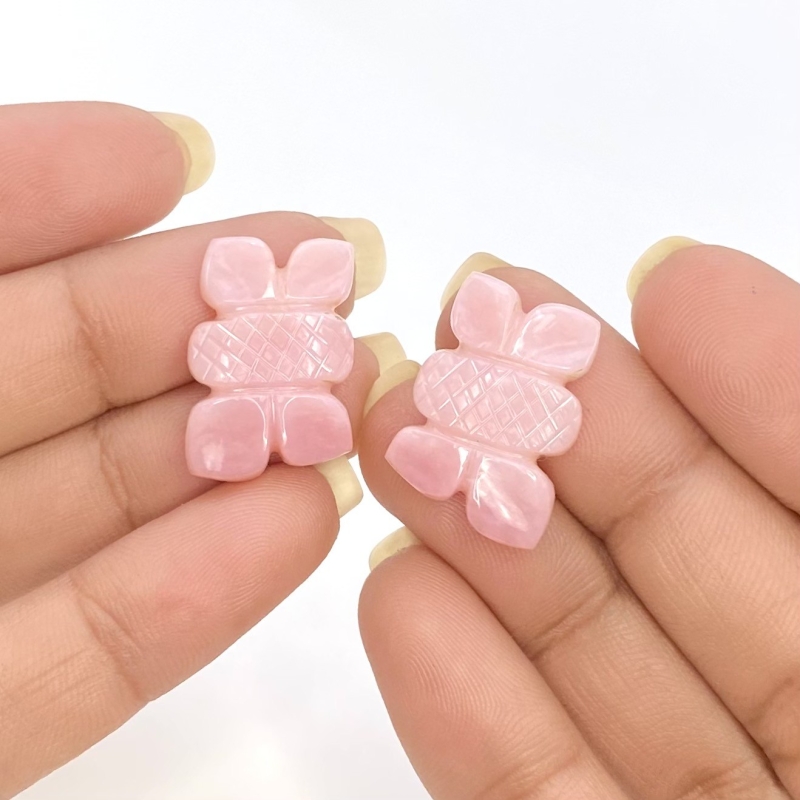 17.05 Cts. Pink Opal 20x14mm Carved Fancy Shape AA+ Grade Matched Gemstone Carvings Pair - Total 2 Pcs.