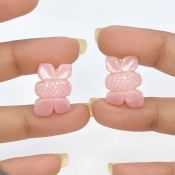 17.05 Cts. Pink Opal 20x14mm Carved Fancy Shape AA+ Grade Matched Gemstone Carvings Pair - Total 2 Pcs.