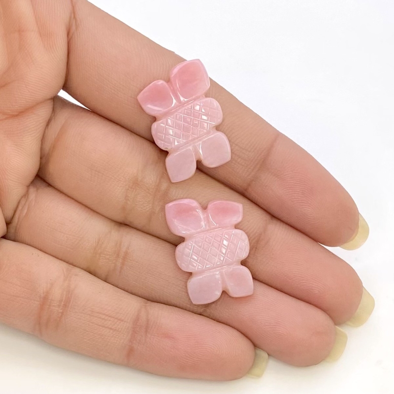 17.05 Cts. Pink Opal 20x14mm Carved Fancy Shape AA+ Grade Matched Gemstone Carvings Pair - Total 2 Pcs.