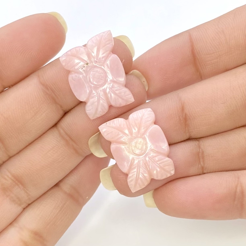 17.73 Cts. Pink Opal 17x14mm Carved Fancy Shape AA+ Grade Matched Gemstone Carvings Pair - Total 2 Pcs.