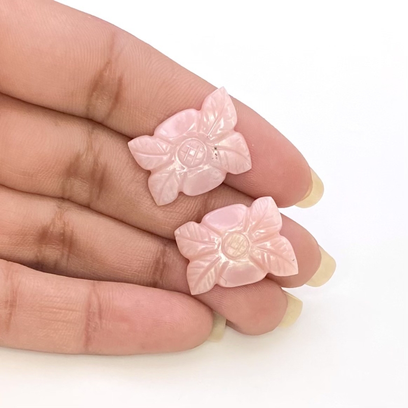 17.73 Cts. Pink Opal 17x14mm Carved Fancy Shape AA+ Grade Matched Gemstone Carvings Pair - Total 2 Pcs.