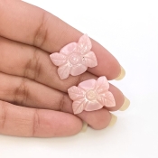 17.73 Cts. Pink Opal 17x14mm Carved Fancy Shape AA+ Grade Matched Gemstone Carvings Pair - Total 2 Pcs.