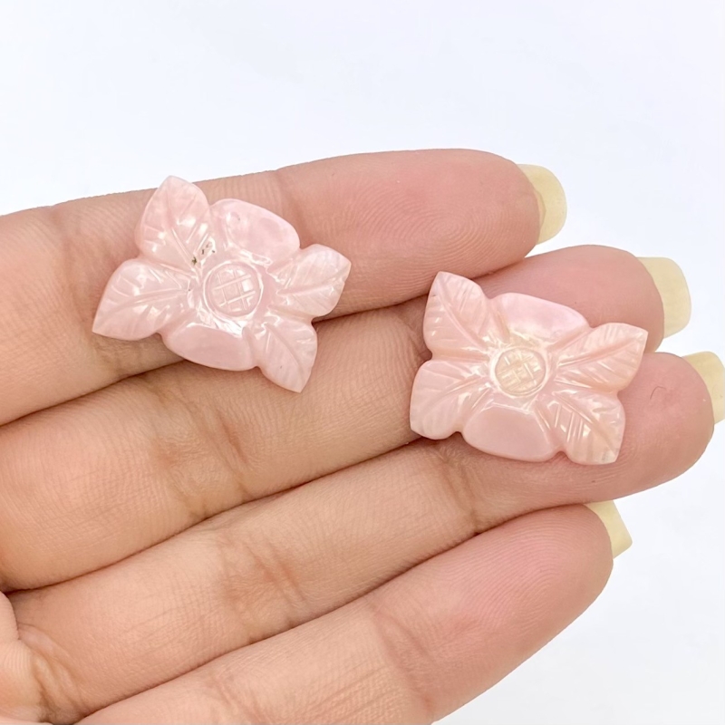 17.73 Cts. Pink Opal 17x14mm Carved Fancy Shape AA+ Grade Matched Gemstone Carvings Pair - Total 2 Pcs.