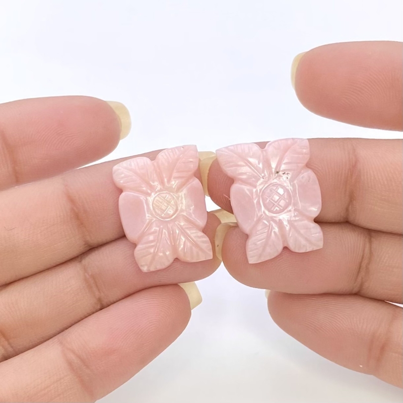 17.73 Cts. Pink Opal 17x14mm Carved Fancy Shape AA+ Grade Matched Gemstone Carvings Pair - Total 2 Pcs.