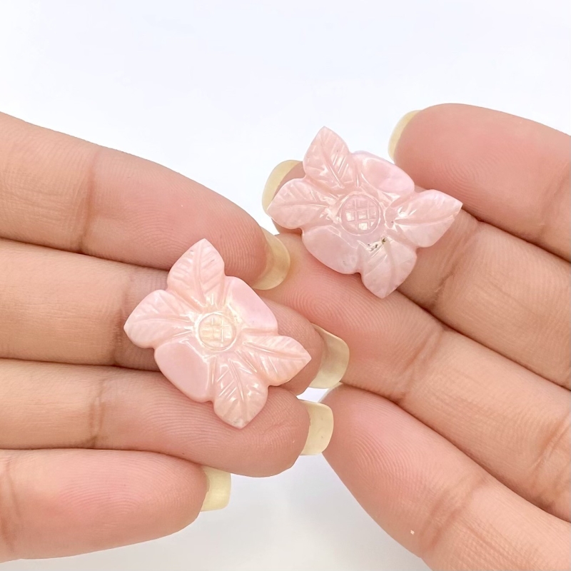 17.73 Cts. Pink Opal 17x14mm Carved Fancy Shape AA+ Grade Matched Gemstone Carvings Pair - Total 2 Pcs.