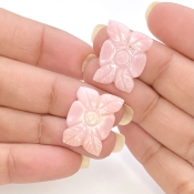 17.73 Cts. Pink Opal 17x14mm Carved Fancy Shape AA+ Grade Matched Gemstone Carvings Pair - Total 2 Pcs.