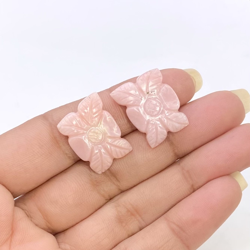 17.73 Cts. Pink Opal 17x14mm Carved Fancy Shape AA+ Grade Matched Gemstone Carvings Pair - Total 2 Pcs.