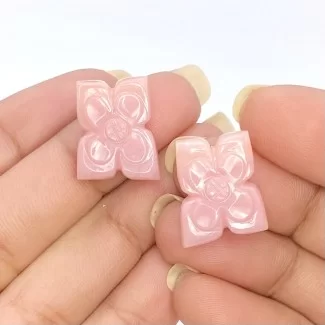 17.32 Cts. Pink Opal 17x13.5mm Carved Fancy Shape AA+ Grade Matched Gemstone Carvings Pair - Total 2 Pcs.