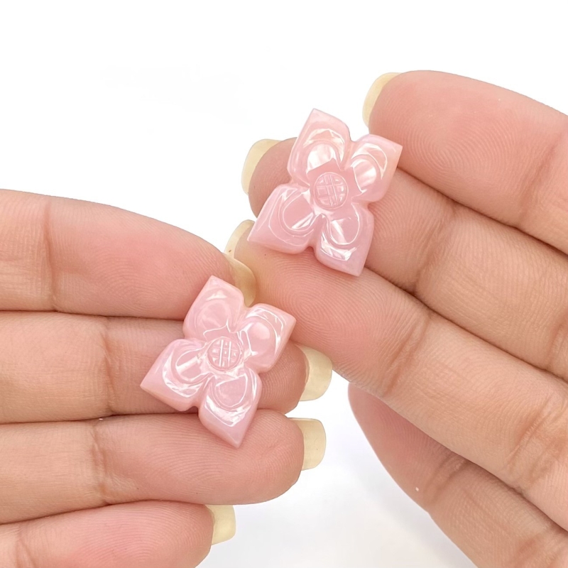 17.32 Cts. Pink Opal 17x13.5mm Carved Fancy Shape AA+ Grade Matched Gemstone Carvings Pair - Total 2 Pcs.
