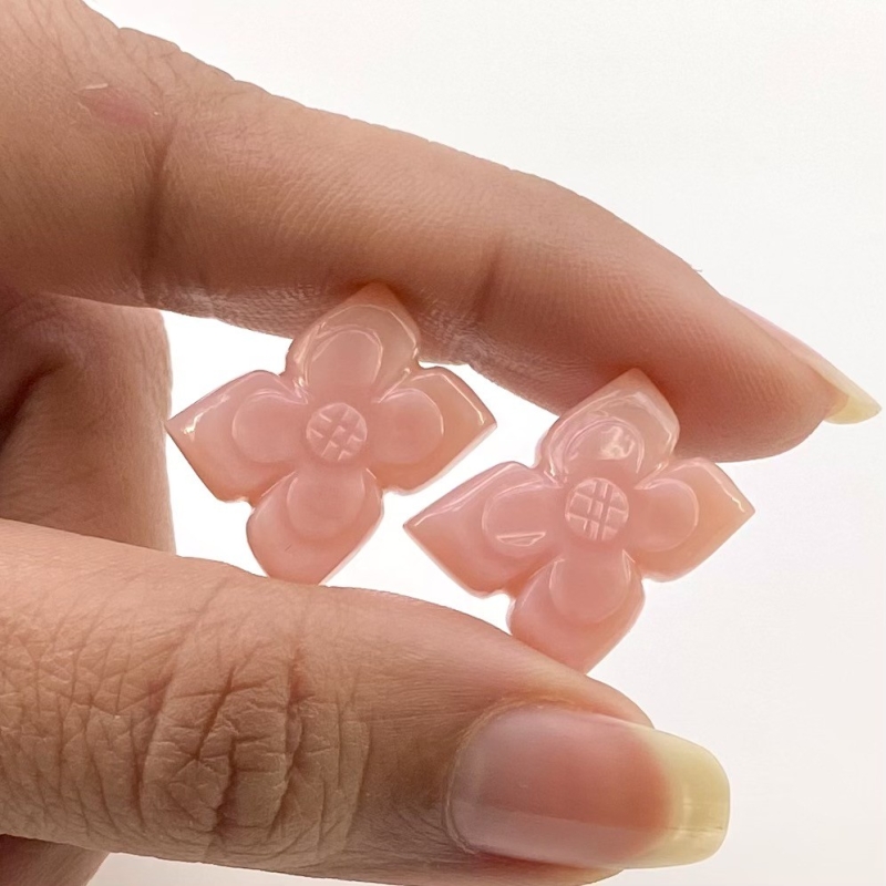 17.32 Cts. Pink Opal 17x13.5mm Carved Fancy Shape AA+ Grade Matched Gemstone Carvings Pair - Total 2 Pcs.