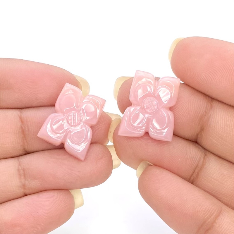 17.32 Cts. Pink Opal 17x13.5mm Carved Fancy Shape AA+ Grade Matched Gemstone Carvings Pair - Total 2 Pcs.