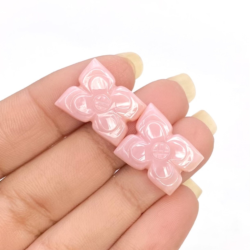 17.32 Cts. Pink Opal 17x13.5mm Carved Fancy Shape AA+ Grade Matched Gemstone Carvings Pair - Total 2 Pcs.