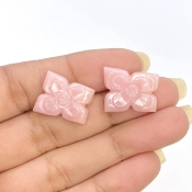 17.32 Cts. Pink Opal 17x13.5mm Carved Fancy Shape AA+ Grade Matched Gemstone Carvings Pair - Total 2 Pcs.