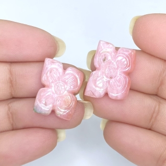 17.79 Cts. Pink Opal 18.5x13.5mm Carved Fancy Shape AA+ Grade Matched Gemstone Carvings Pair - Total 2 Pcs.