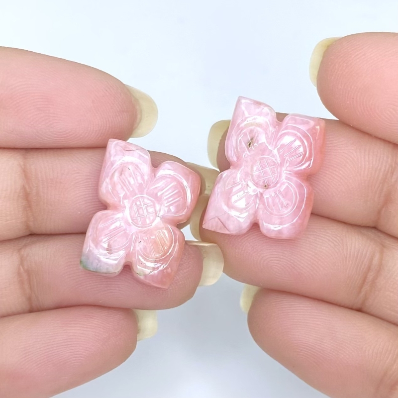 17.79 Cts. Pink Opal 18.5x13.5mm Carved Fancy Shape AA+ Grade Matched Gemstone Carvings Pair - Total 2 Pcs.