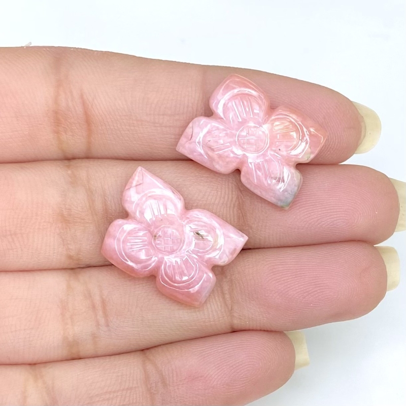 17.79 Cts. Pink Opal 18.5x13.5mm Carved Fancy Shape AA+ Grade Matched Gemstone Carvings Pair - Total 2 Pcs.