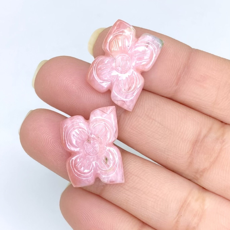17.79 Cts. Pink Opal 18.5x13.5mm Carved Fancy Shape AA+ Grade Matched Gemstone Carvings Pair - Total 2 Pcs.