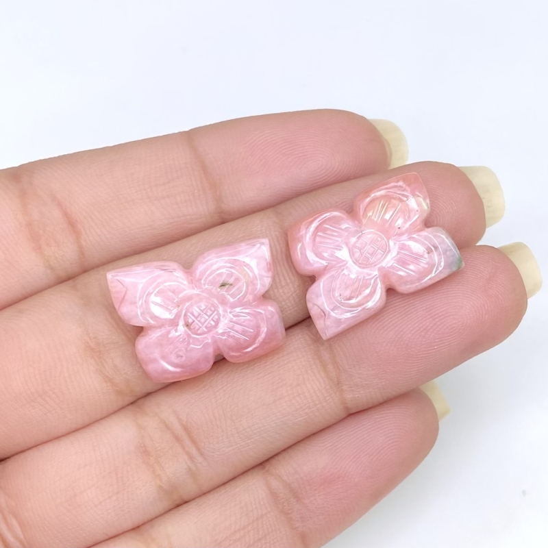 17.79 Cts. Pink Opal 18.5x13.5mm Carved Fancy Shape AA+ Grade Matched Gemstone Carvings Pair - Total 2 Pcs.