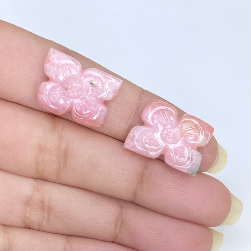 17.79 Cts. Pink Opal 18.5x13.5mm Carved Fancy Shape AA+ Grade Matched Gemstone Carvings Pair - Total 2 Pcs.