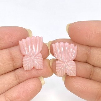 18.08 Cts. Pink Opal 20x14.5mm Carved Fancy Shape AA+ Grade Matched Gemstone Carvings Pair - Total 2 Pcs.