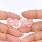 18.08 Cts. Pink Opal 20x14.5mm Carved Fancy Shape AA+ Grade Matched Gemstone Carvings Pair - Total 2 Pcs.