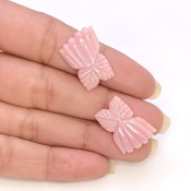 18.08 Cts. Pink Opal 20x14.5mm Carved Fancy Shape AA+ Grade Matched Gemstone Carvings Pair - Total 2 Pcs.
