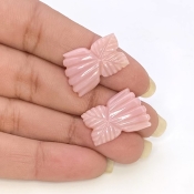 18.08 Cts. Pink Opal 20x14.5mm Carved Fancy Shape AA+ Grade Matched Gemstone Carvings Pair - Total 2 Pcs.