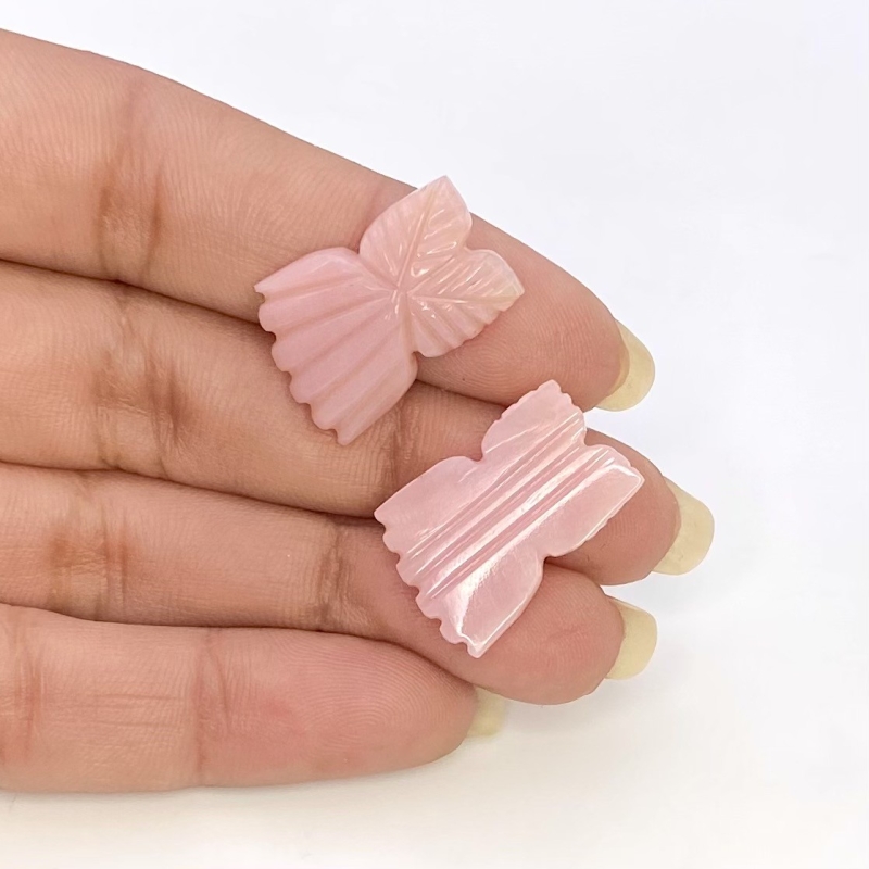 18.08 Cts. Pink Opal 20x14.5mm Carved Fancy Shape AA+ Grade Matched Gemstone Carvings Pair - Total 2 Pcs.
