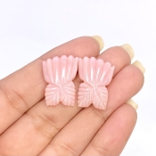 18.08 Cts. Pink Opal 20x14.5mm Carved Fancy Shape AA+ Grade Matched Gemstone Carvings Pair - Total 2 Pcs.
