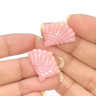 18.35 Cts. Pink Opal 19.5x14mm Carved Fancy Shape AA+ Grade Matched Gemstone Carvings Pair - Total 2 Pcs.