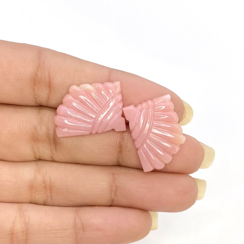 18.35 Cts. Pink Opal 19.5x14mm Carved Fancy Shape AA+ Grade Matched Gemstone Carvings Pair - Total 2 Pcs.