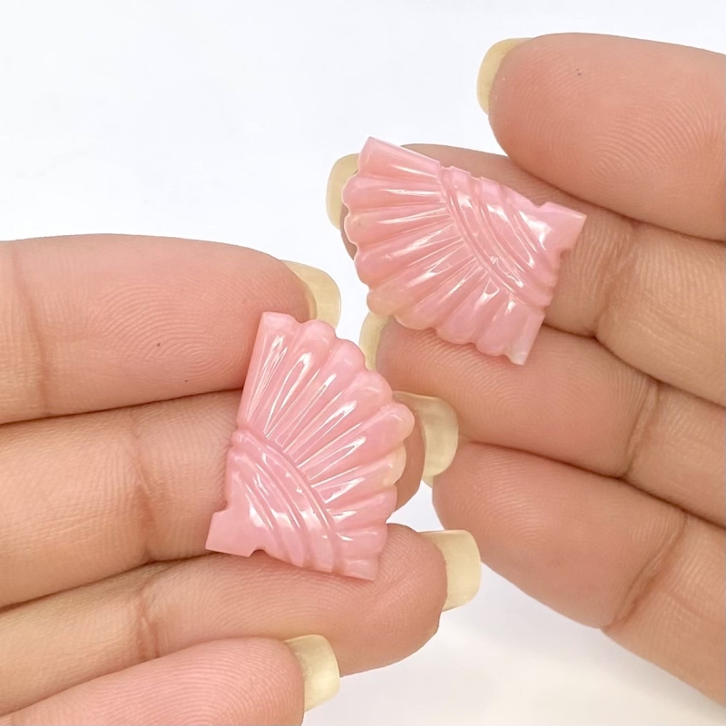 18.35 Cts. Pink Opal 19.5x14mm Carved Fancy Shape AA+ Grade Matched Gemstone Carvings Pair - Total 2 Pcs.