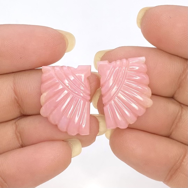 18.35 Cts. Pink Opal 19.5x14mm Carved Fancy Shape AA+ Grade Matched Gemstone Carvings Pair - Total 2 Pcs.