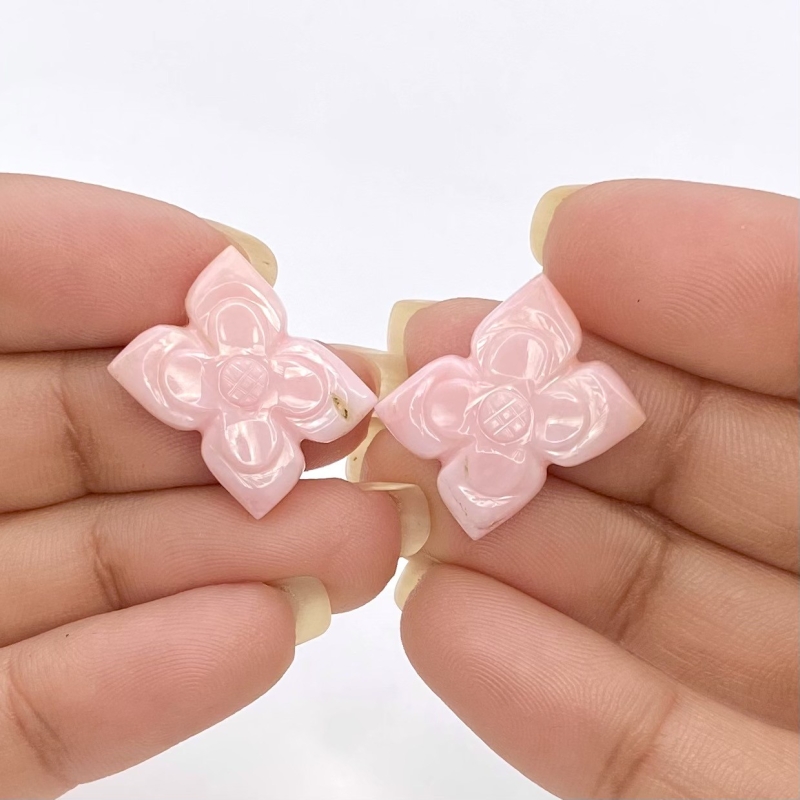 18.92 Cts. Pink Opal 19.5x14.5mm Carved Fancy Shape AA+ Grade Matched Gemstone Carvings Pair - Total 2 Pcs.