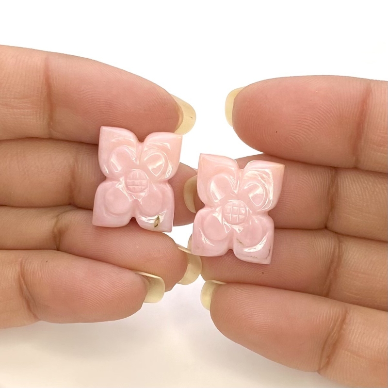 18.92 Cts. Pink Opal 19.5x14.5mm Carved Fancy Shape AA+ Grade Matched Gemstone Carvings Pair - Total 2 Pcs.