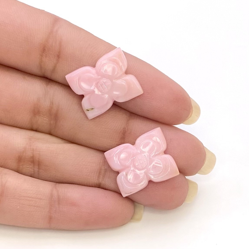 18.92 Cts. Pink Opal 19.5x14.5mm Carved Fancy Shape AA+ Grade Matched Gemstone Carvings Pair - Total 2 Pcs.