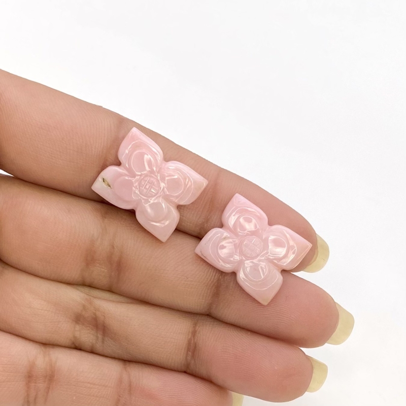 18.92 Cts. Pink Opal 19.5x14.5mm Carved Fancy Shape AA+ Grade Matched Gemstone Carvings Pair - Total 2 Pcs.