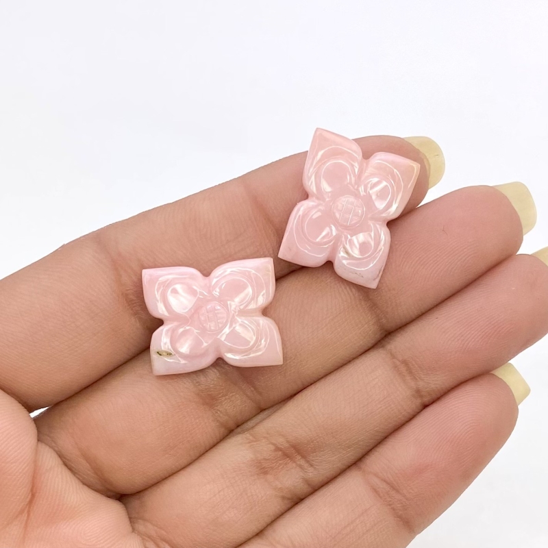 18.92 Cts. Pink Opal 19.5x14.5mm Carved Fancy Shape AA+ Grade Matched Gemstone Carvings Pair - Total 2 Pcs.