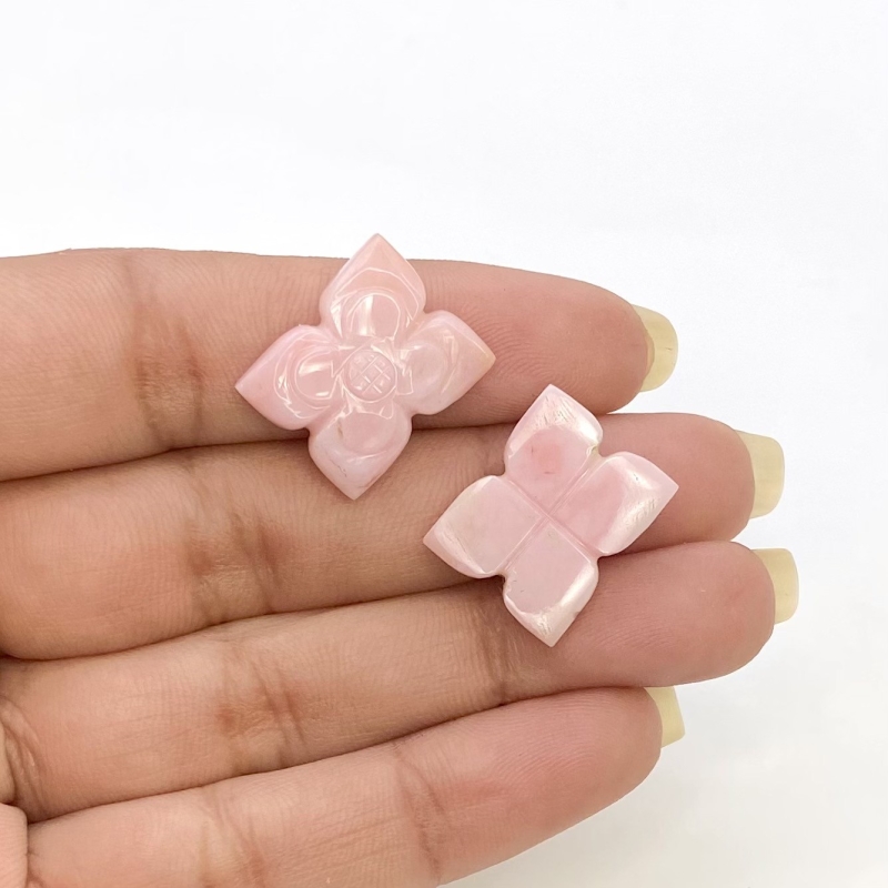 18.92 Cts. Pink Opal 19.5x14.5mm Carved Fancy Shape AA+ Grade Matched Gemstone Carvings Pair - Total 2 Pcs.