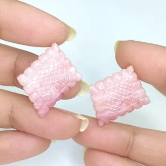 20.55 Cts. Pink Opal 21.5x16mm Carved Fancy Shape AA+ Grade Matched Gemstone Carvings Pair - Total 2 Pcs.