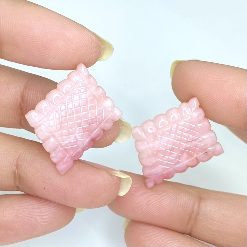 20.55 Cts. Pink Opal 21.5x16mm Carved Fancy Shape AA+ Grade Matched Gemstone Carvings Pair - Total 2 Pcs.
