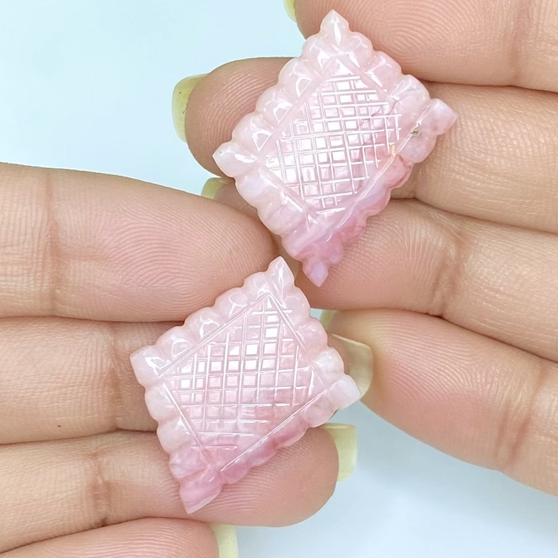 20.55 Cts. Pink Opal 21.5x16mm Carved Fancy Shape AA+ Grade Matched Gemstone Carvings Pair - Total 2 Pcs.