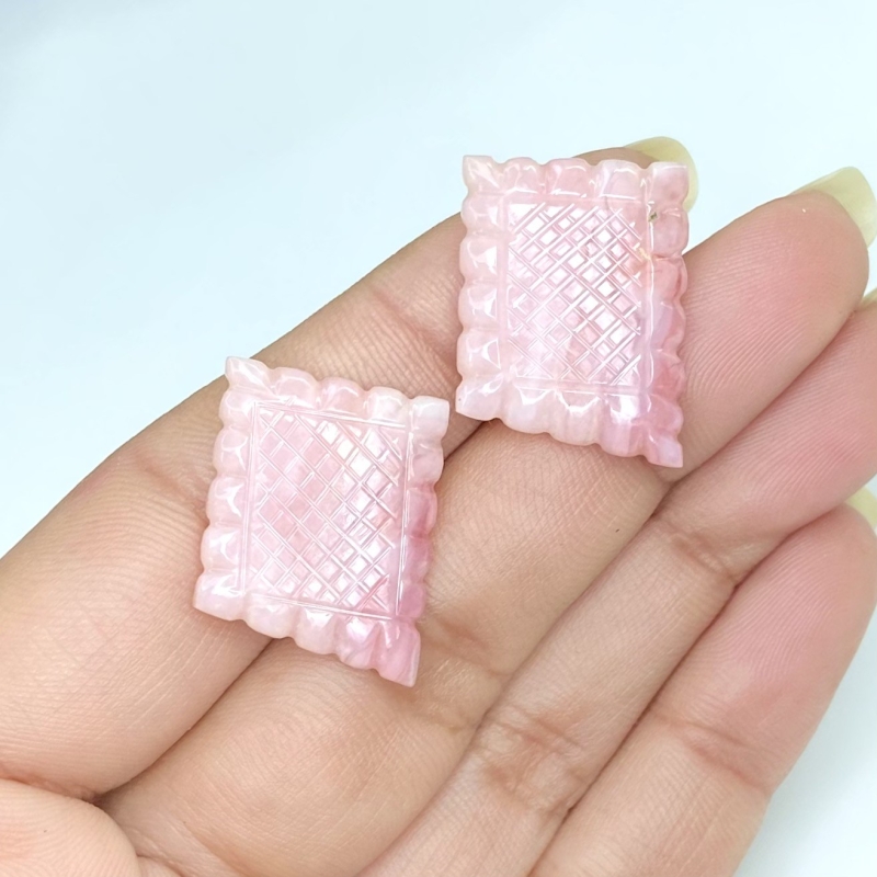 20.55 Cts. Pink Opal 21.5x16mm Carved Fancy Shape AA+ Grade Matched Gemstone Carvings Pair - Total 2 Pcs.