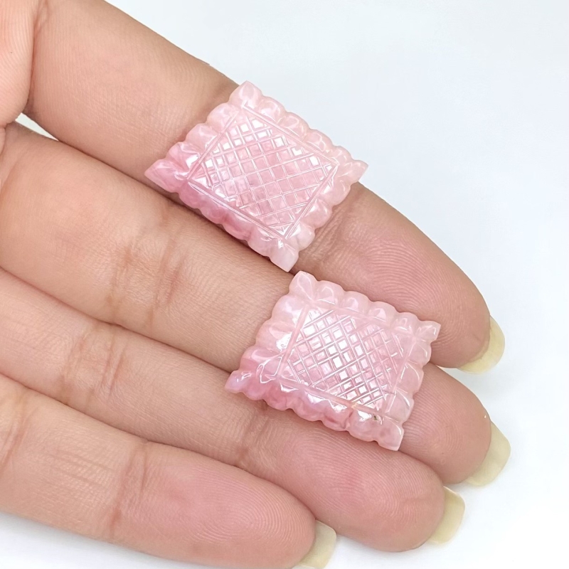20.55 Cts. Pink Opal 21.5x16mm Carved Fancy Shape AA+ Grade Matched Gemstone Carvings Pair - Total 2 Pcs.