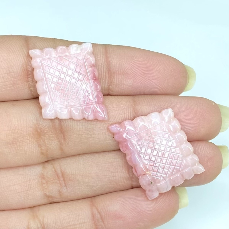 20.55 Cts. Pink Opal 21.5x16mm Carved Fancy Shape AA+ Grade Matched Gemstone Carvings Pair - Total 2 Pcs.