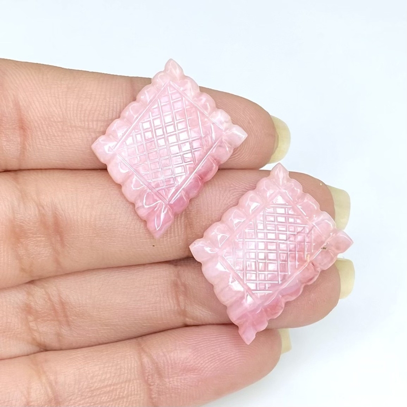 20.55 Cts. Pink Opal 21.5x16mm Carved Fancy Shape AA+ Grade Matched Gemstone Carvings Pair - Total 2 Pcs.