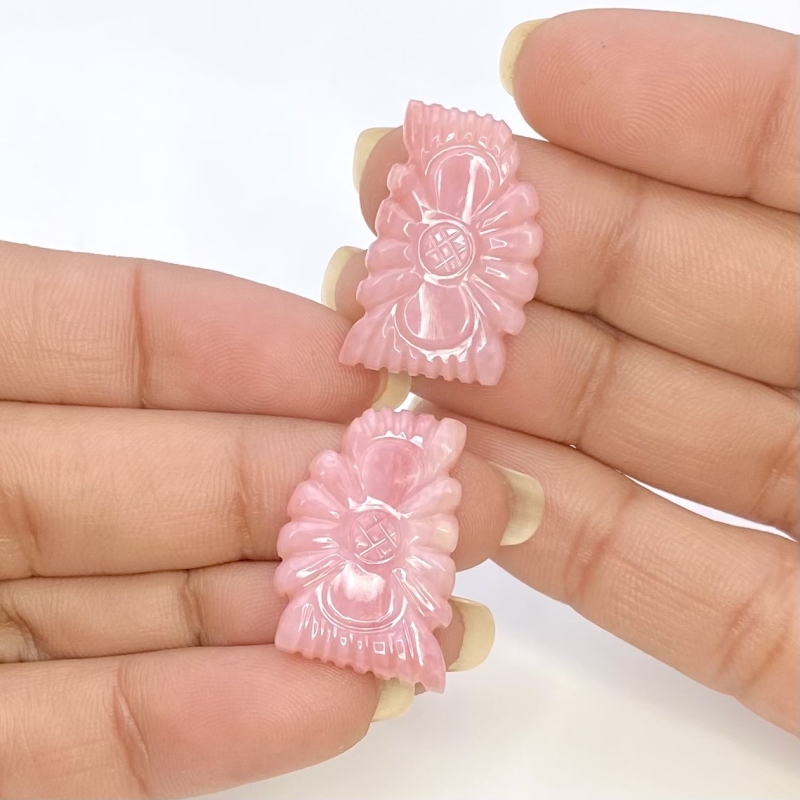 21.37 Cts. Pink Opal 23x15mm Carved Fancy Shape AA+ Grade Matched Gemstone Carvings Pair - Total 2 Pcs.